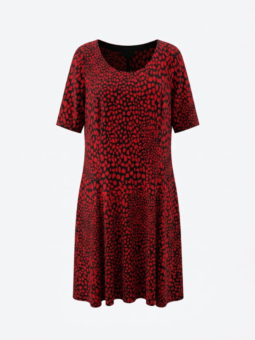 Jones & Co Woman Red Black Abstract Print Swing Dress 18W | Stretch Jersey